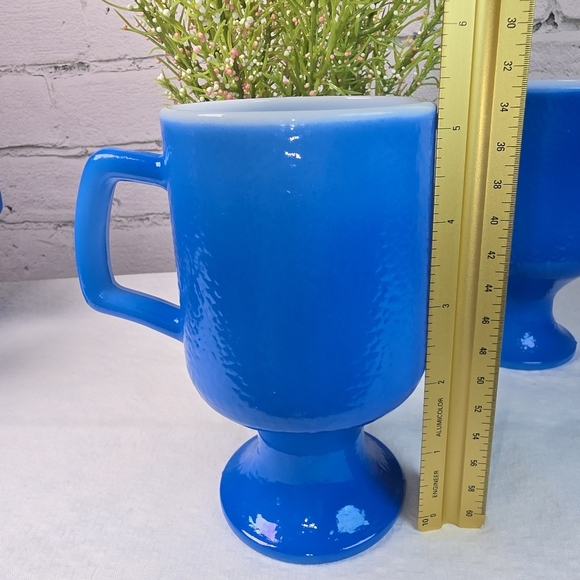 Vintage Anchor Hocking Cobalt Blue Pedestal Mug Set Of 4 Euc - Picture 9 of 9